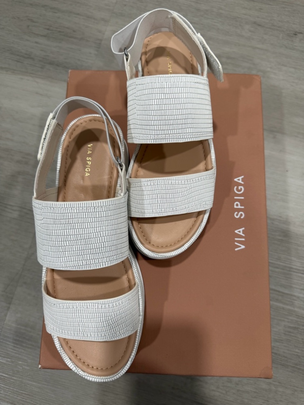 Via Spiga White Textured Leather Double-Strap Slingback Sandals